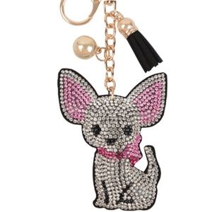 NWT Bling Adorable Chihuahua Dog Keychain or Bag Charm with Tassel
